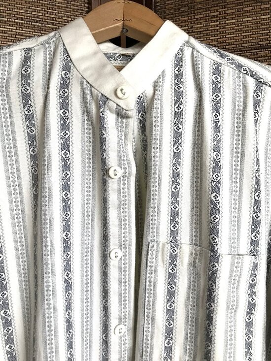 Wah Maker Nehru Collar Button-Down Shirt: Vintage 80s Paisley Navy White Size M - Picture 9 of 10